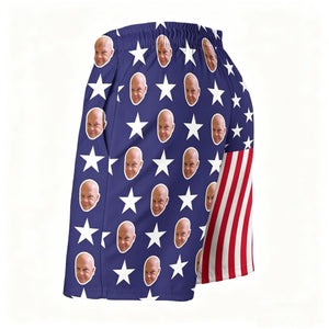 Custom Photo USA Flag Swim Trunks, Personalized Face Swim Shorts, 4th of July Beach Shorts for Husband, Gift for Him