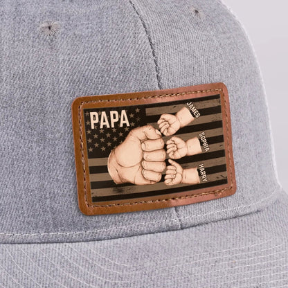 American Dad & Kids Are Unstoppable - Personalized Leather Label Net Hat - Gift For Dad, Grandpa, Father's Day Gift