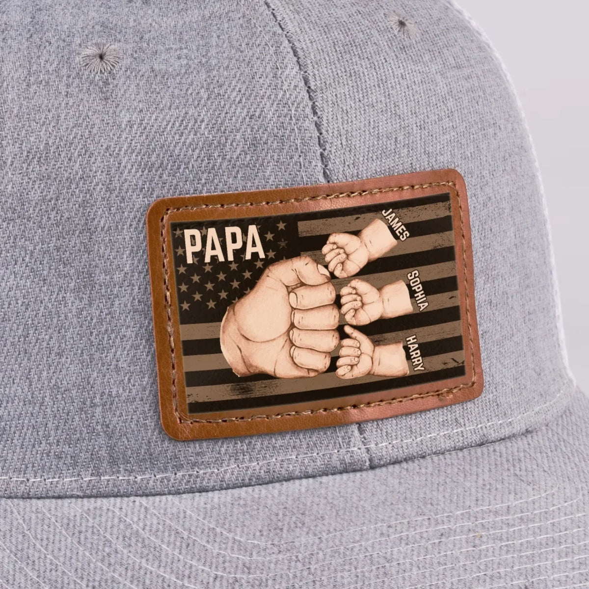 American Dad & Kids Are Unstoppable - Personalized Leather Label Net Hat - Gift For Dad, Grandpa, Father's Day Gift