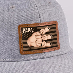 American Dad & Kids Are Unstoppable - Personalized Leather Label Net Hat - Gift For Dad, Grandpa, Father's Day Gift