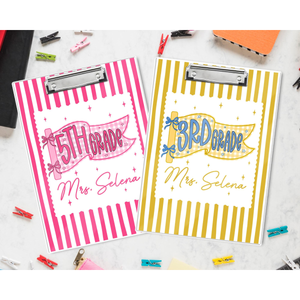 Custom Teacher Pennants Flag Teacher Clipboard: Striped Acrylic Clipboard With Teacher Name, Back to School Gifts, Teacher Appreciation Gift