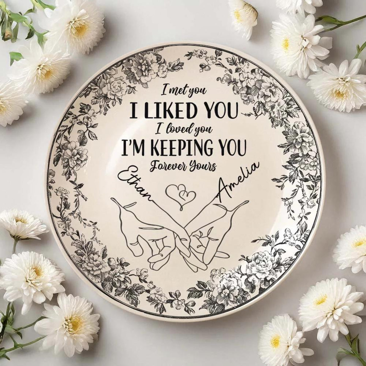 I'm Keeping You Forever Chinoiserie Toile De Jouy Style Couple - Personalized Ceramic Plate - Gift For Husband Wife, Anniversary, Custom Plate