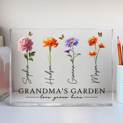 Grandma's Garden 3D Effect Birth Month Flowers - Personalized Acrylic Block Plaque - Gift For Mom, Grandma, Mother's Day Gift