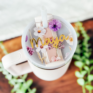 Flower Pattern Tumbler Topper, Custom Tumbler Name Tumbler Topper Name Tag, Gift For Her