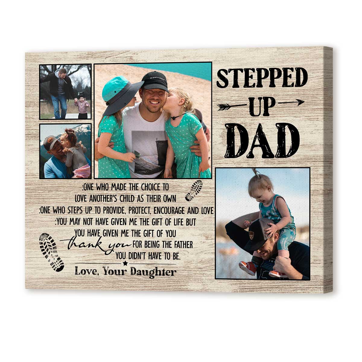 Fathers Day Gifts For Step Dad, Stepped Up Dad Custom Photo Canvas, Thank You Gift For Stepped Up Dad, Bonus Dad Gifts From Kids