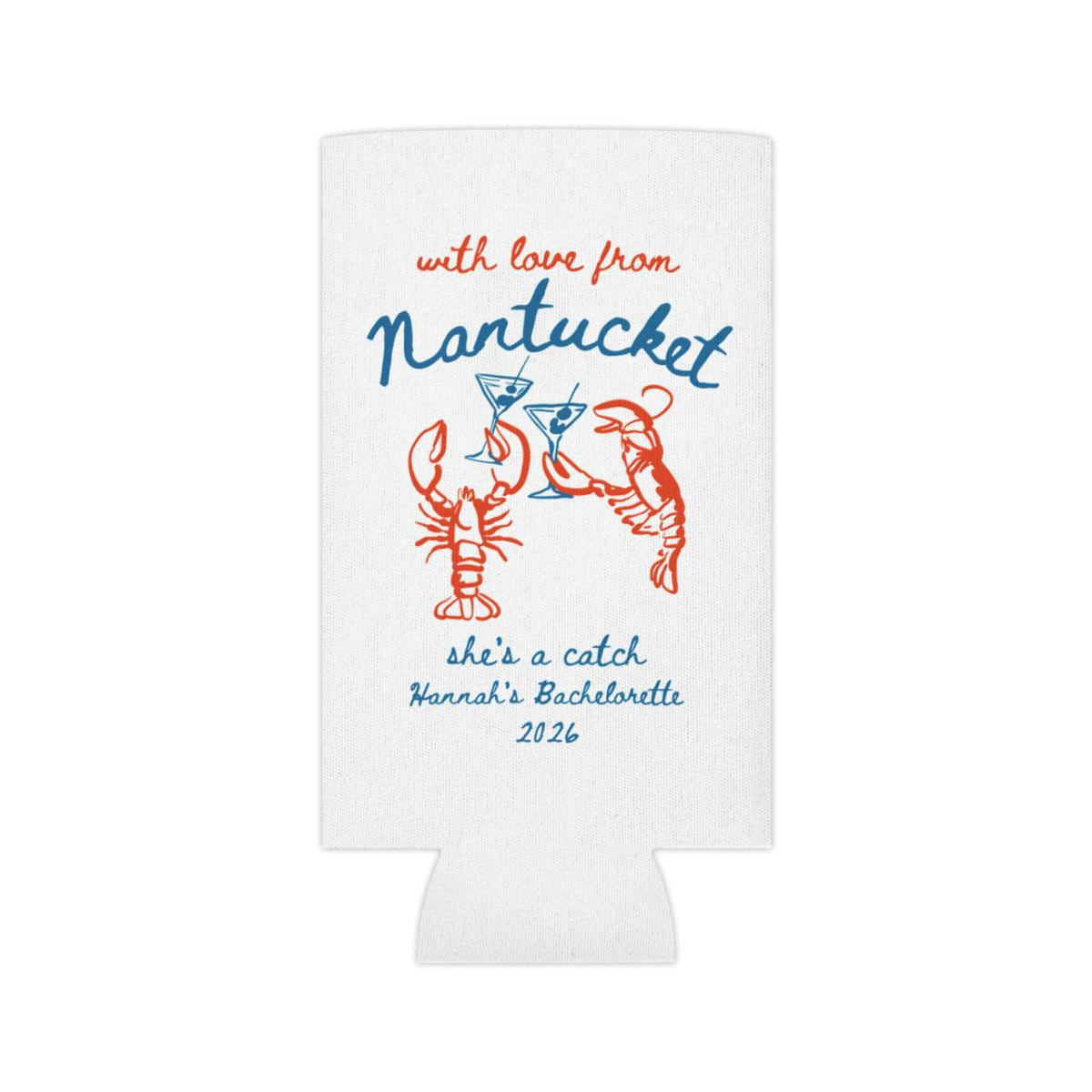 Nantucket Bachelorette Can Coolers, She's a Catch Drink Coolers, Custom Nantucket Beach Party Favors, Girls Trip Drink Holders