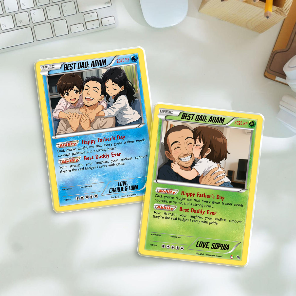 Personalized Father's Day Card, Custom Photo Best Dad Card, Gift For Dad, Custom Photo Anime Style Father's Day Gift