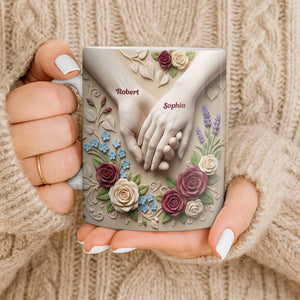 Couple Holds Hands And Roses - Personalized Mug - Gift For Couple