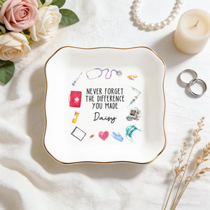 Personalized Nurse Jewelry Dish - Nurse Graduation Jewelry Dish, Stethoscope Name Trinket Dish, Never Forget The Difference You Made