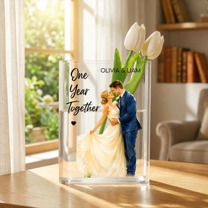 Anniversary Gifts - Custom Photo Couples Clear Acrylic Book Vase for Flowers, Transparent Flower Vase for Home Decor
