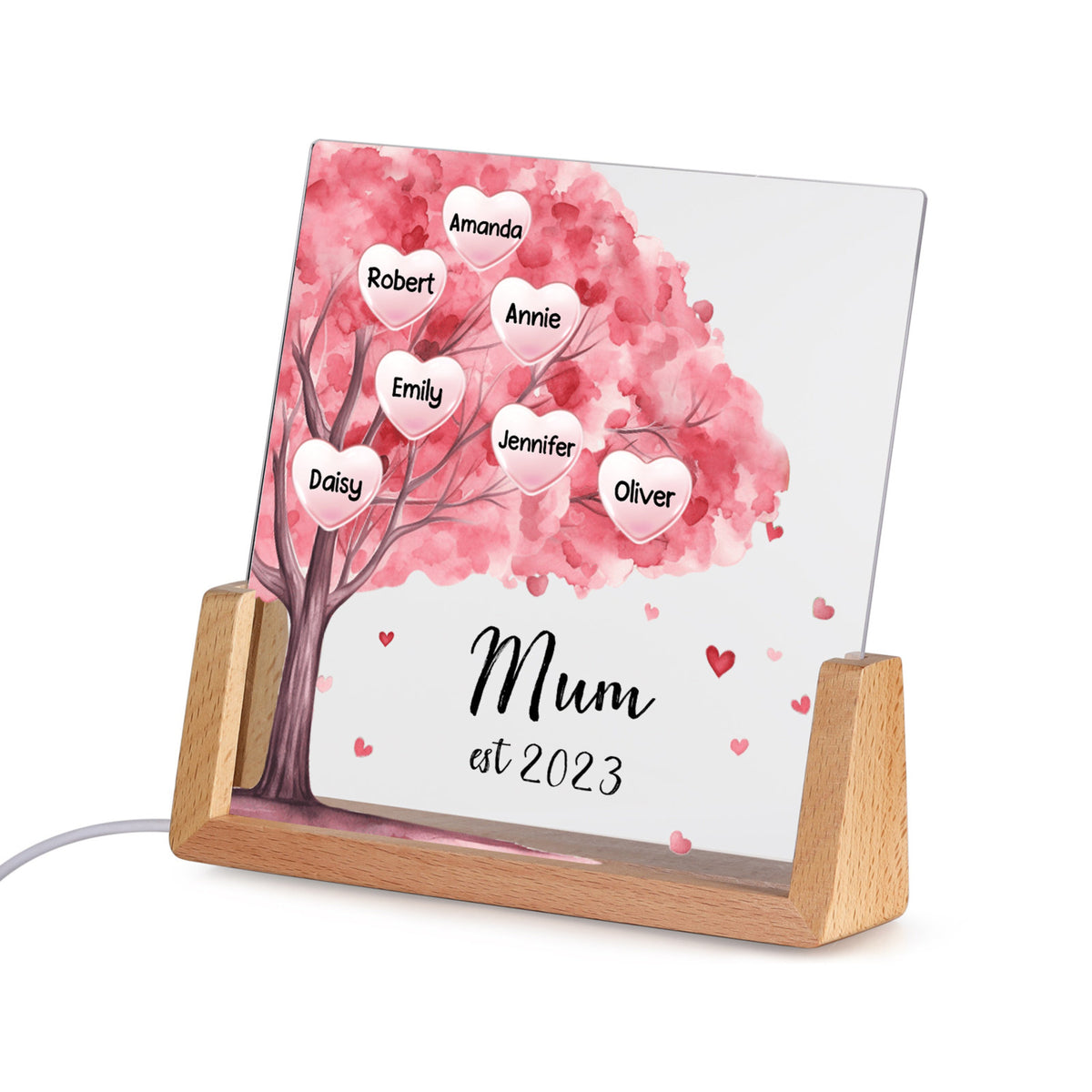 Pink Tree With Kids Name - Personalized Desk Name Plate - Mother's Day Gift For Mom, Grandma