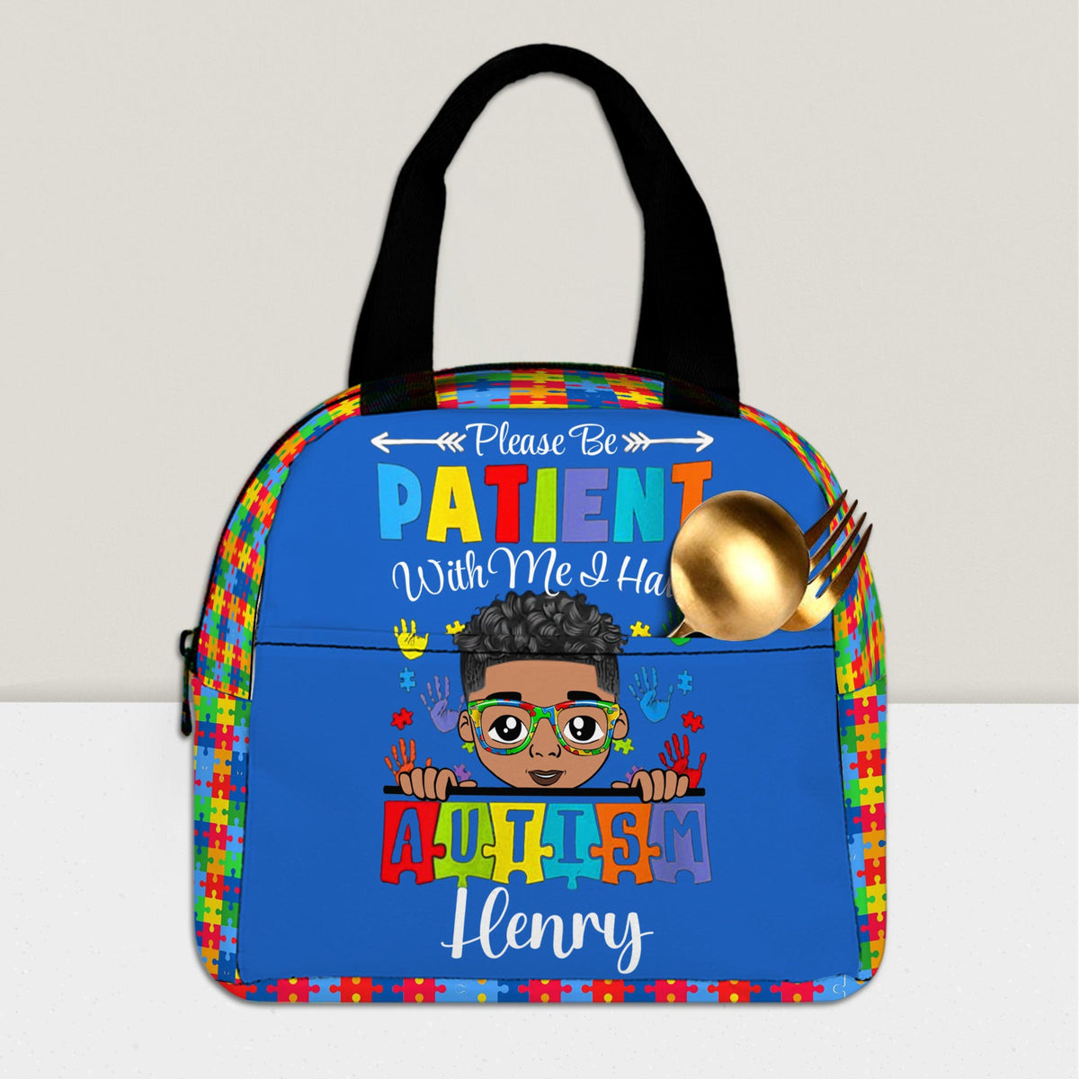 Personalized Please Be Patient I Have Autism Lunch Bag, Autistic Girls / Boys Lunch Bag or School, Autism Children's, Autistic Daughter Son