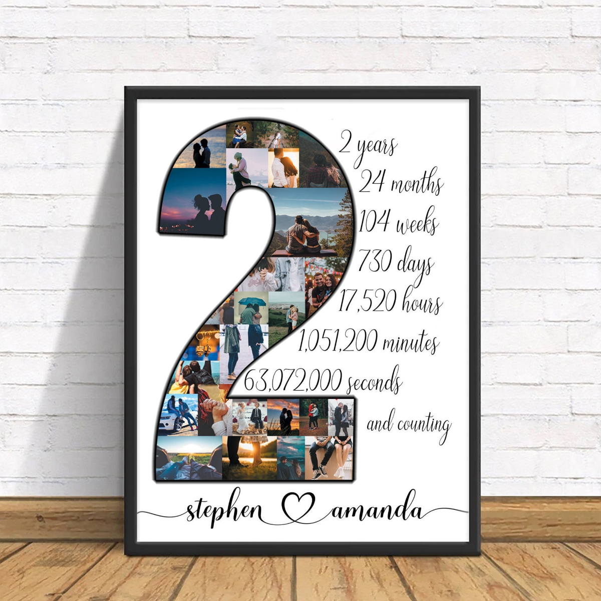 2 Year Anniversary Gift for Him, Personalize Second Anniversary Gift for Husband, 2nd Anniversary Gift for Boyfriend, Custom Photo Collage