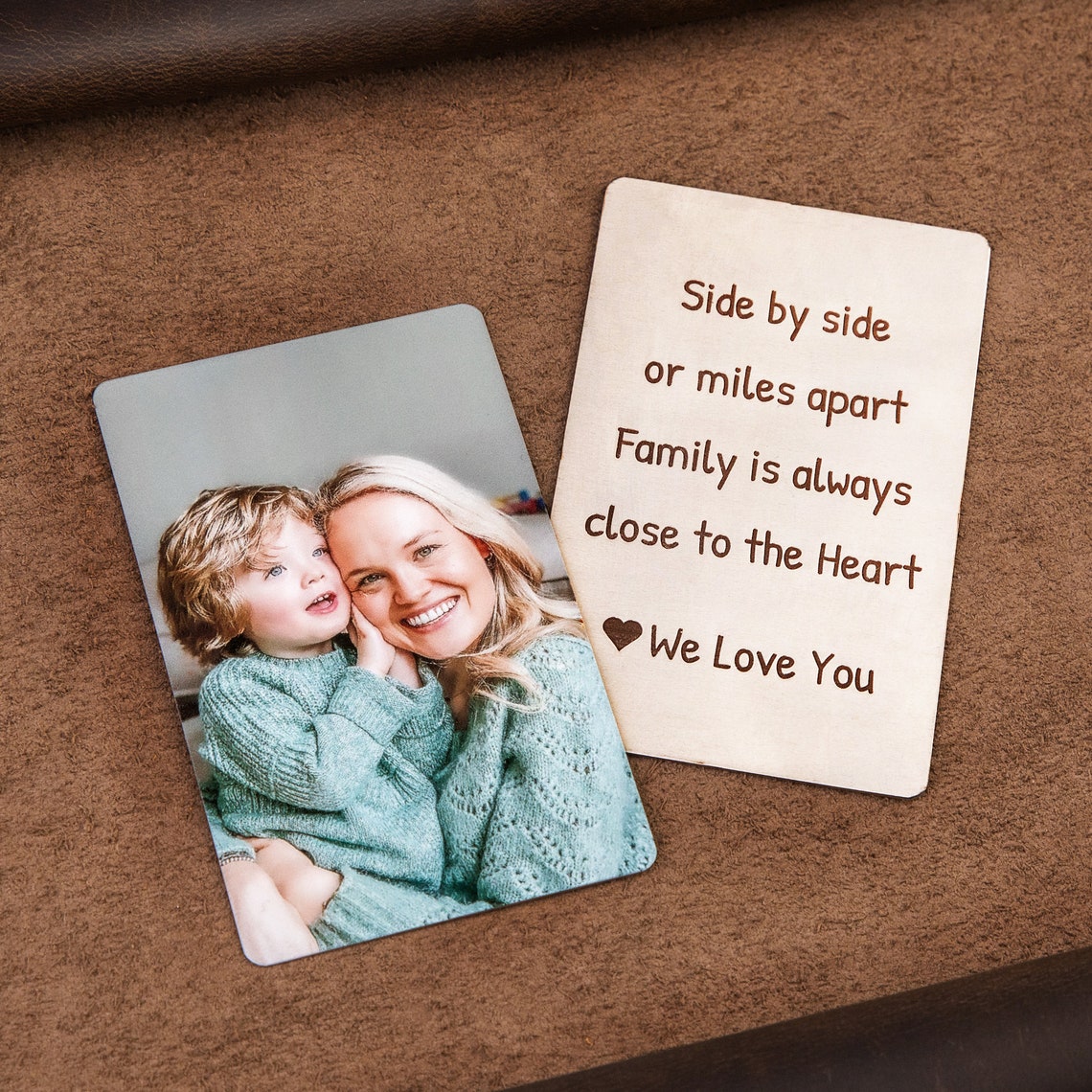 Metal card for wallet with family photo - gift for Dad, Personalized metal card gift for Him, Father's Day keepsake gift