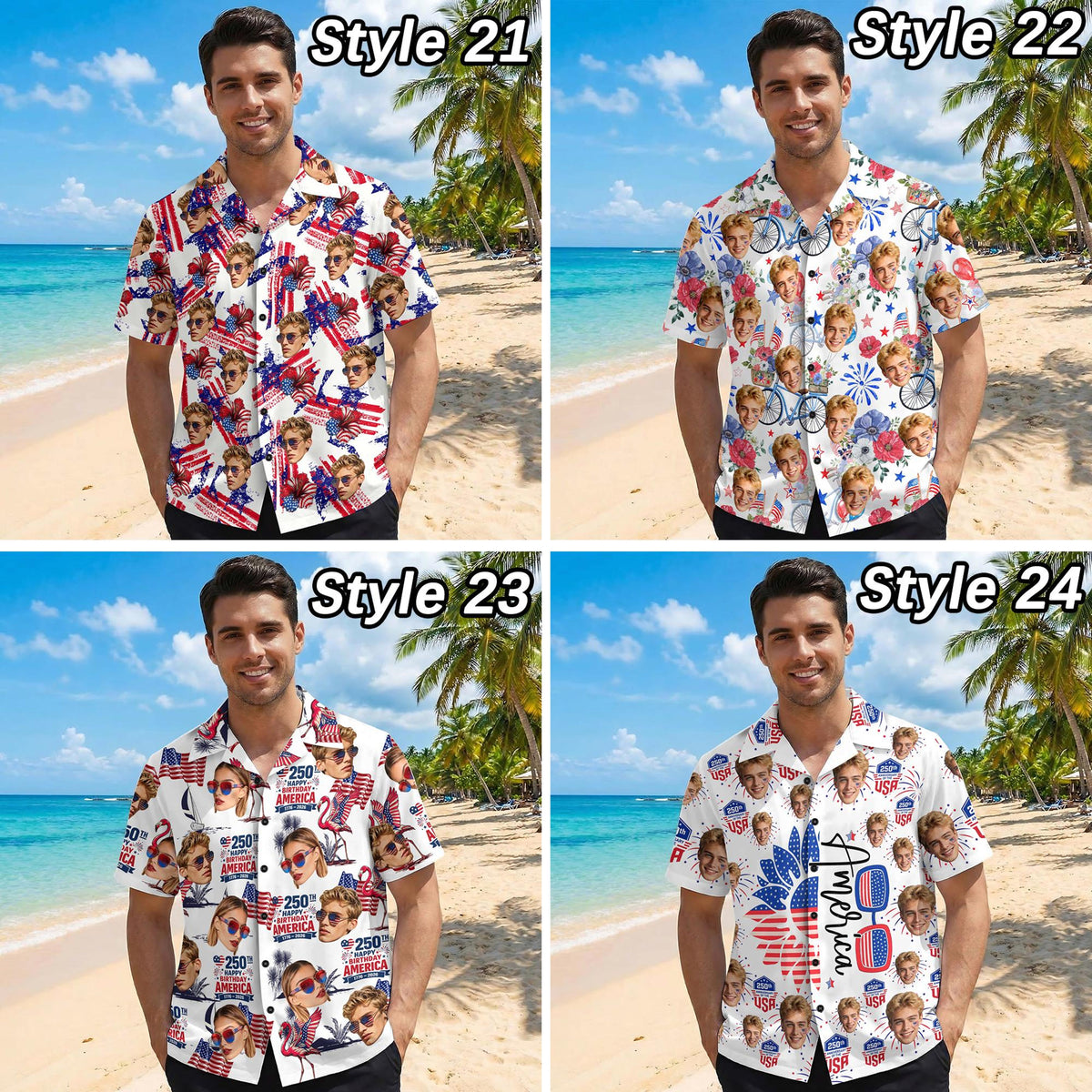 Custom Face Hawaiian Shirt: American Flag 250th Anniversary Shirt, Independence Day Gift