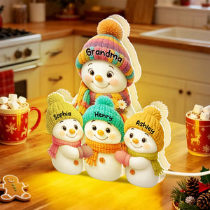 Snowman Mom Grandma and Grandkids - Personalized Acrylic Light Box - Christmas Gift for Grandma