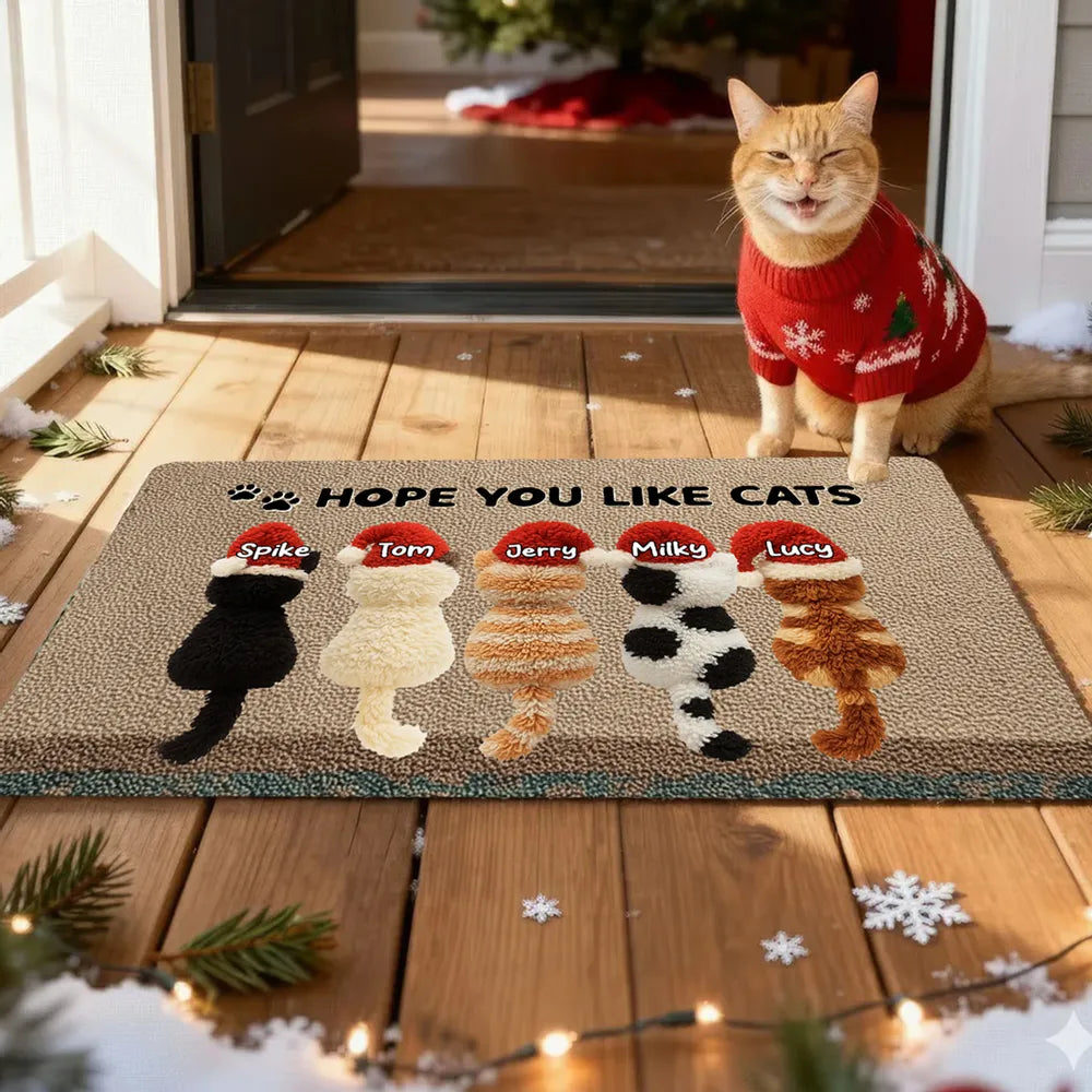 Hope You Like Cats Faux Yarn Effect - Personalized Doormat - Christmas Decor for Cat Lovers, Gift For Family