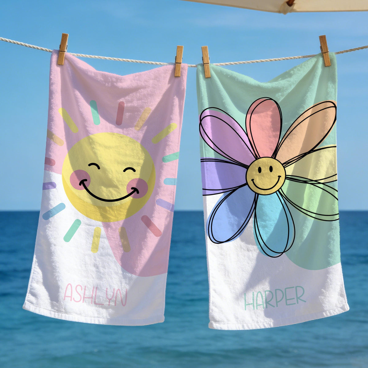 Personalized Brilliant Sun Beach Towel, Custom Name Pool Towel for Girls, Bithday Party Gift For Kids, Tropical Vacation Gift, Beach Lover's Gift