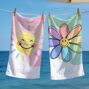 Personalized Brilliant Sun Beach Towel, Custom Name Pool Towel for Girls, Bithday Party Gift For Kids, Tropical Vacation Gift, Beach Lover's Gift