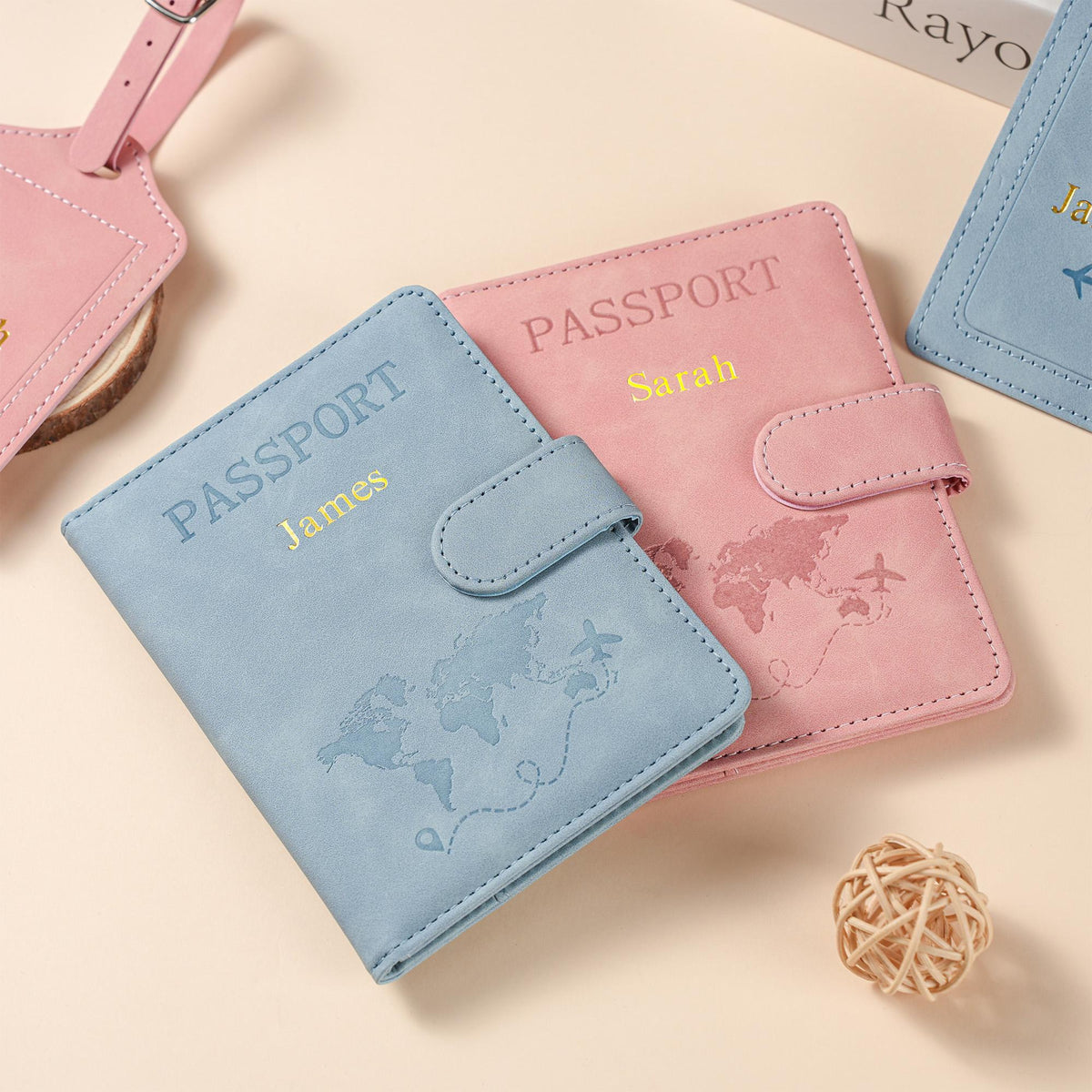 Personalized Passport Holder & Luggage Tag Set RFID Protection for Travelers, Custom Travel Gift