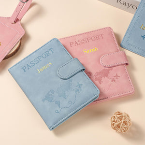 Personalized Passport Holder & Luggage Tag Set RFID Protection for Travelers, Custom Travel Gift