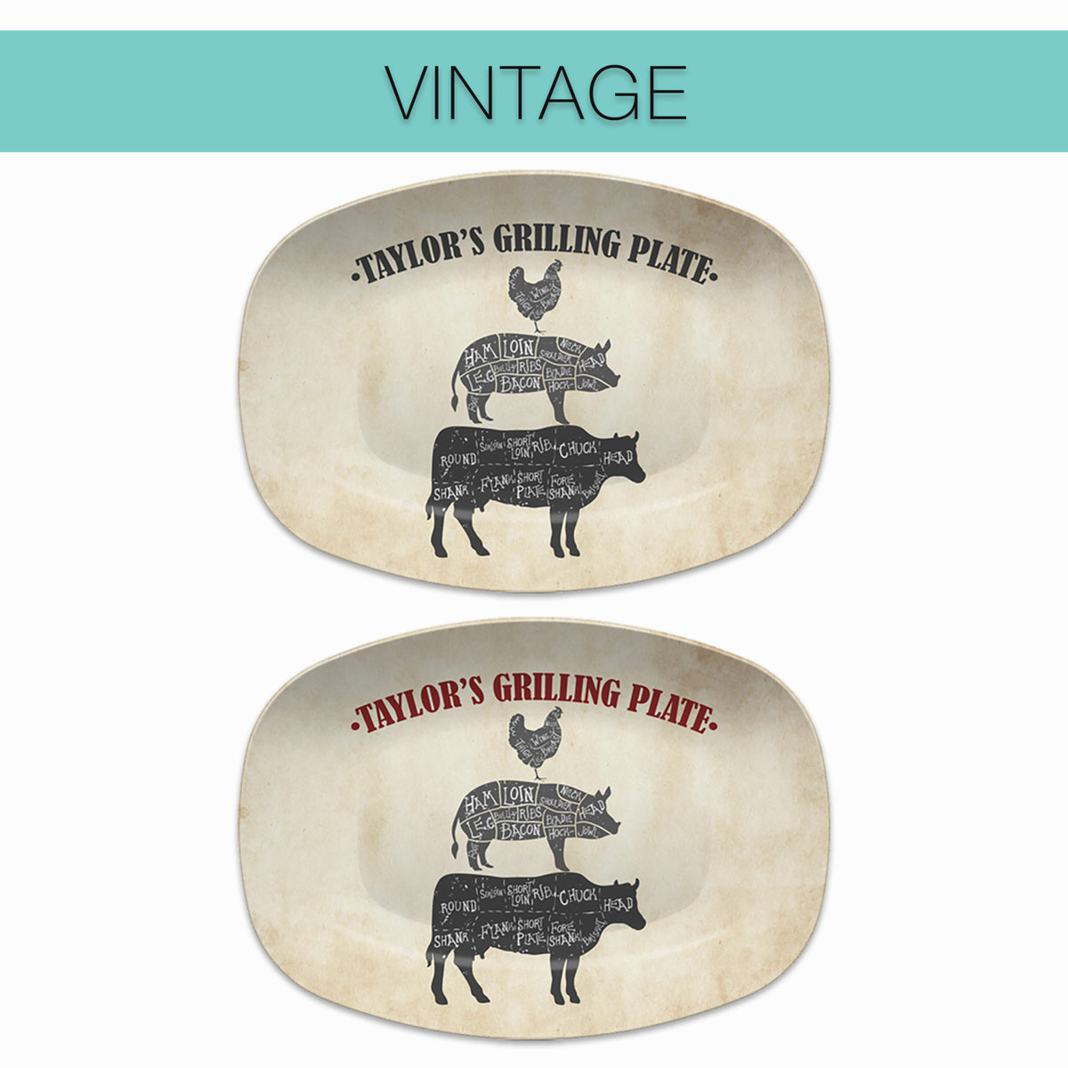 BBQ Grilling Serving Platter, Personalized Serving Tray, Father's Day BBQ Gift, Grilling Plate, Gifts for Him, Cow Pig Chicken Butcher Cuts