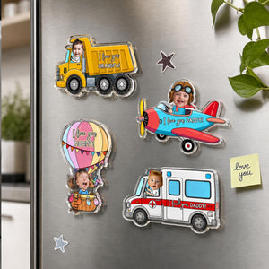 Personalized Kid Ride on Vehicle Fridge Magnet: Custom Baby Face Car Magnet, Best Gift for Dad, Mom, Gradma, Grandpa