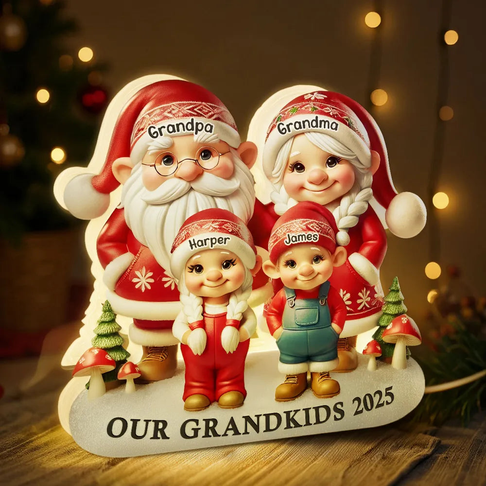 3D Effect Christmas Gnome Family - Personalized Acrylic Light Box - Christmas Gift For Grandparents, Mom & Dad