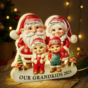 3D Effect Christmas Gnome Family - Personalized Acrylic Light Box - Christmas Gift For Grandparents, Mom & Dad