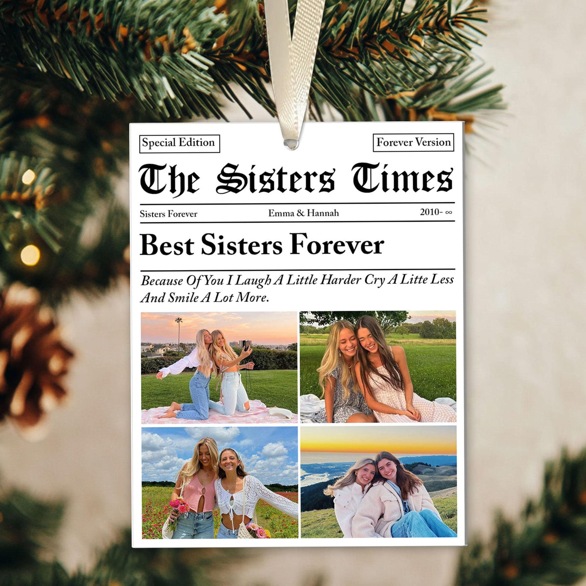 Personalized Sisters Times Ornament, Custom Sister Gift, The BFF Times, Best Sister Christmas Photo Ornament, Christmas Gift For Besties