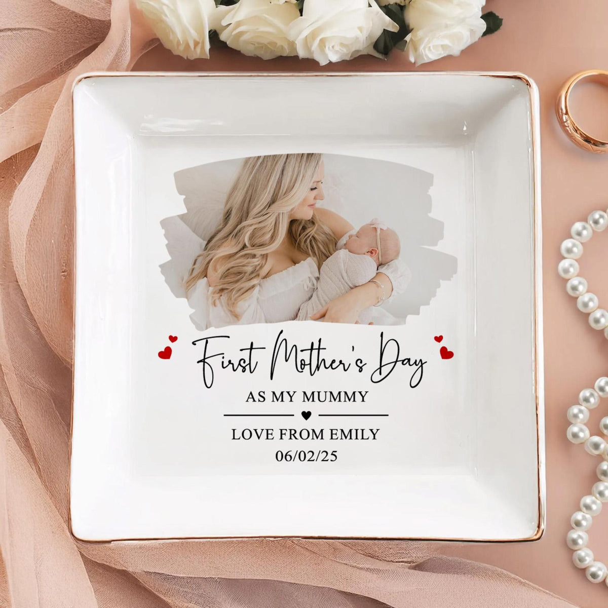 First Mother's Day - Personalized Jewelry Dish - Gift For Mom, Mom And Kid Custom Photo, 1st Mothers Day Gift