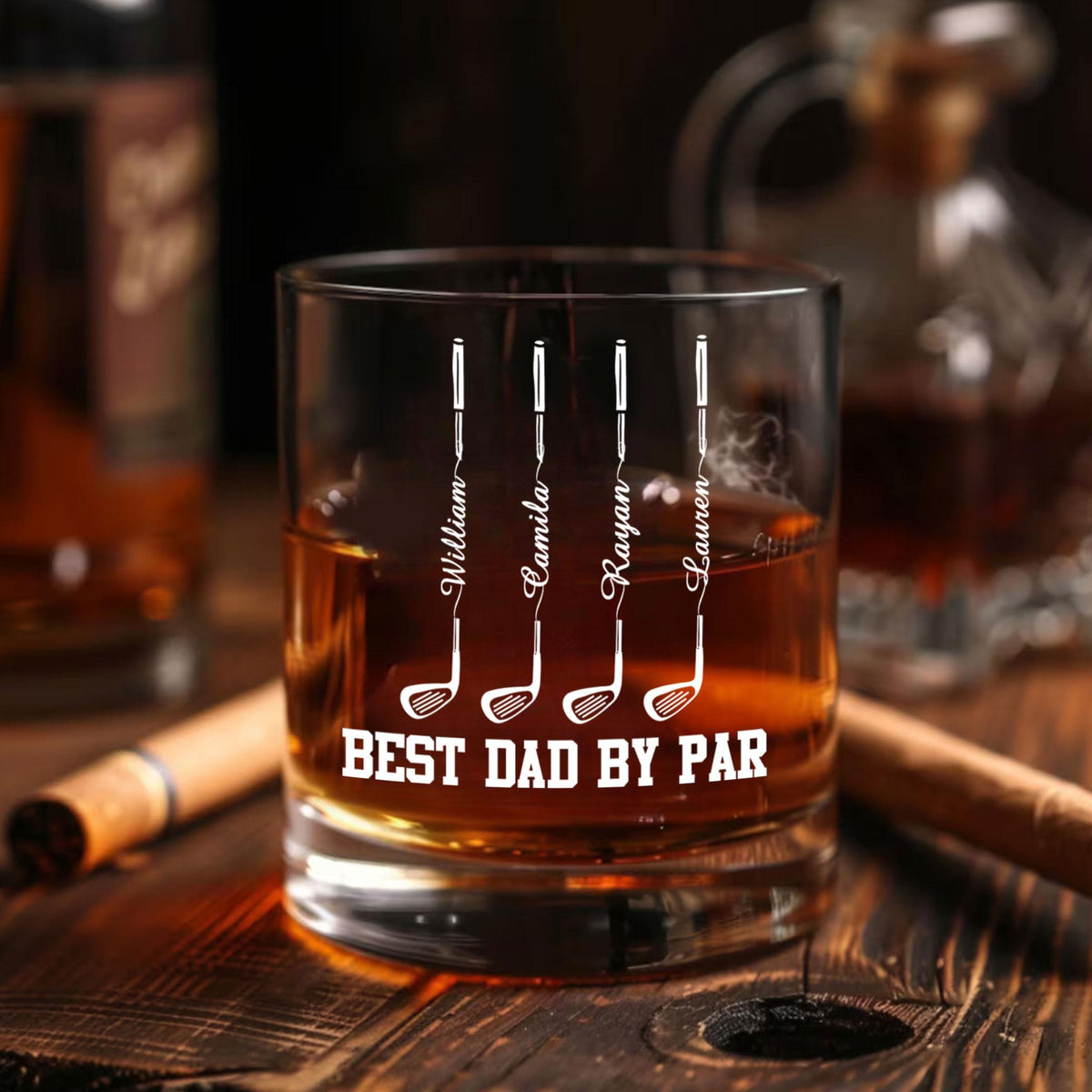 Personalized Father's Day Gift For Dad, Custom Golf Dad Whiskey Bar Glass With Kids Name, Best Dad By Par Wine Glass Gift, Gift For Husband