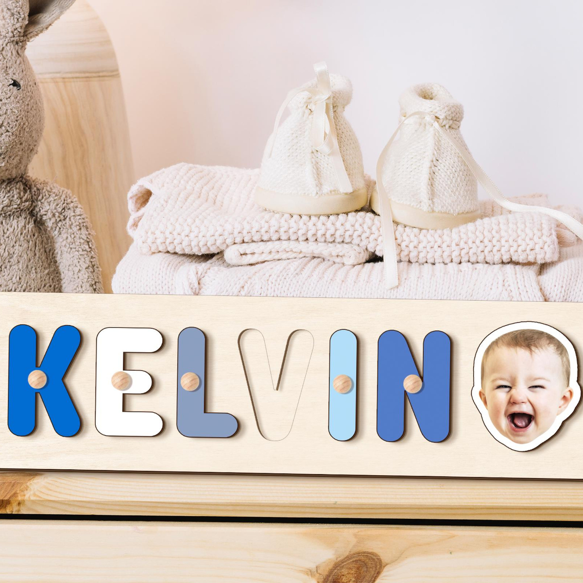 Personalized Name Puzzle for Toddlers, Custom Photo Gift, Wooden Dog Puzzle, Puppy Pet Nursery Decor, 1 2 Year Old Birthday Boy Girl Gifts