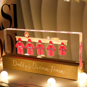 Daddy's Baseball Dream Team - Personalized 3D LED Light Wooden Base - Gift For Dad, Father's Day Gift Idea