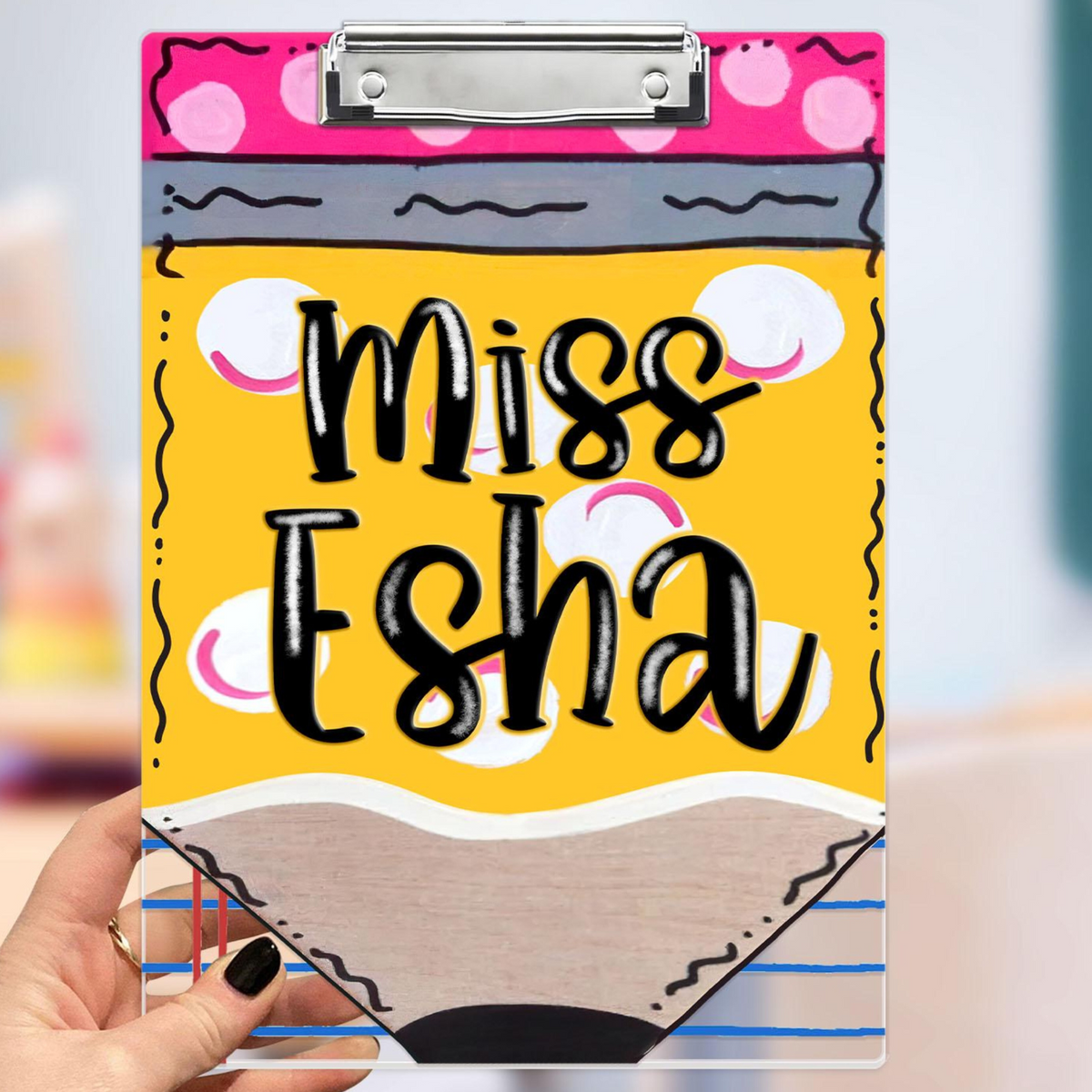 Personalized Teacher Appreciation Gift, Custom Pencil Teacher Acrylic Clipboard, Teacher Name Clipboard, End Of Year, Back to School Gift