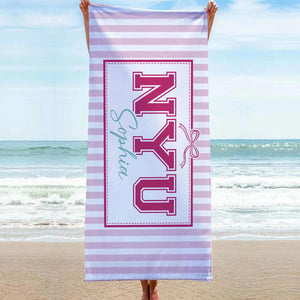 Personalized Coquette School Striped Beach Towel: College University Pride Spirit Gift, High School Graduation Gift, Class Of 2026 Gift