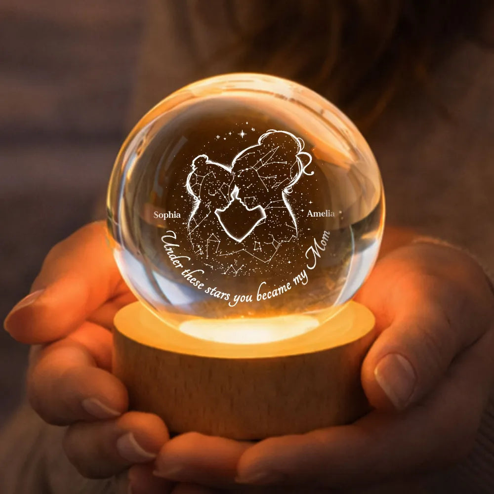 The Night You Became My Mom - Personalized Crystal Ball LED Light- Heartfelt Gift For Mom, Grandma