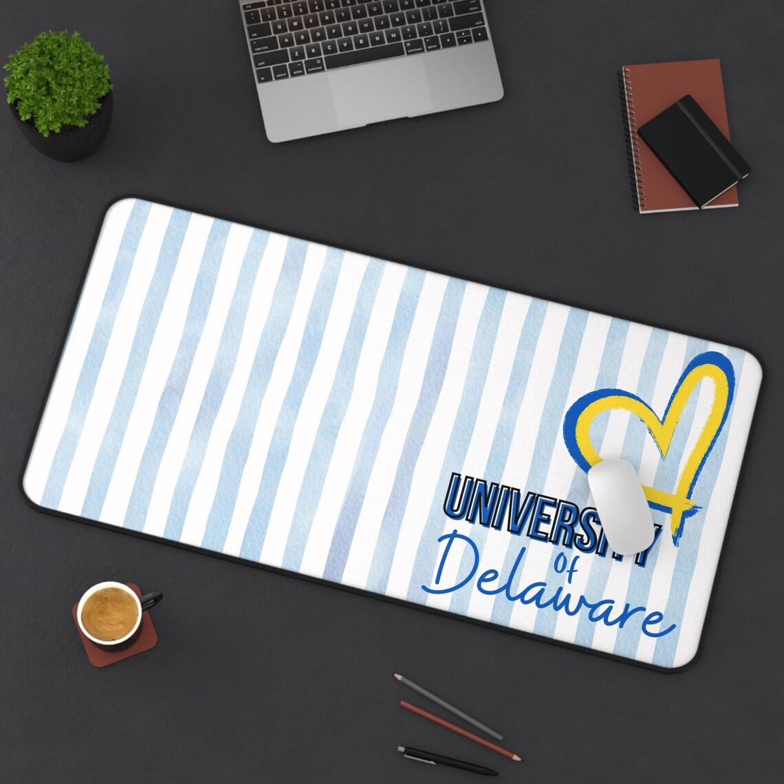 Custom College Desk Mat Heart Stripes |Personalized Name Desk Pad |Dorm Room Decor Aesthetic |Graduation Gift |Mouse Pad Preppy Coquette