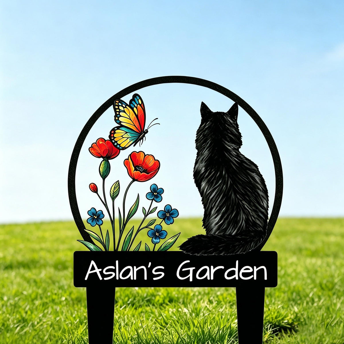 Personalized Cat Garden Sign, Custom Cat Memorial Sign, Metal Garden Decor, Flower Yard Art, Outdoor Decor, Cat Lover Gift, Garden Name Sign