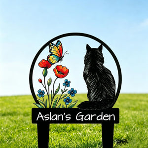 Personalized Cat Garden Sign, Custom Cat Memorial Sign, Metal Garden Decor, Flower Yard Art, Outdoor Decor, Cat Lover Gift, Garden Name Sign