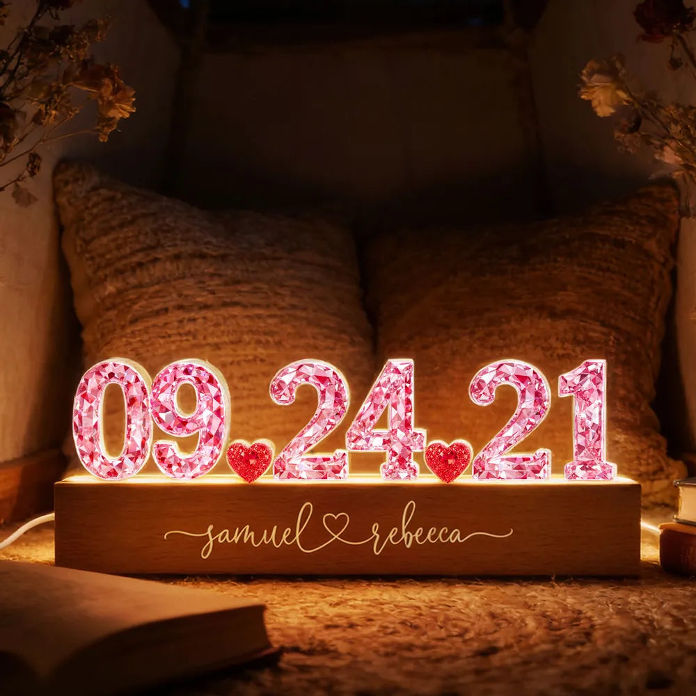 Couple Anniversary Date 3D Crystal Effect - Personalized Acrylic Block LED Night Light - Heartfelt 2026 Gift for Her, Gift for Him