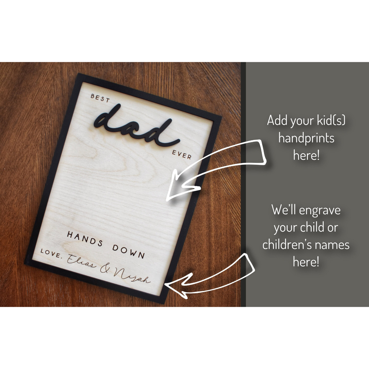 Hands Down Best Dad Ever, Personalized Engraved Wooden Sign, Celebrate Dad with Handprints and Custom Message, Handmade Fathers Day Gift