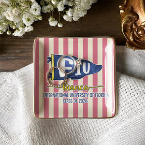 Custom School Pennant Flag Ring Dish, Personalized College Graduation Gifts for Her, Class of 2026 Keepsake Gift