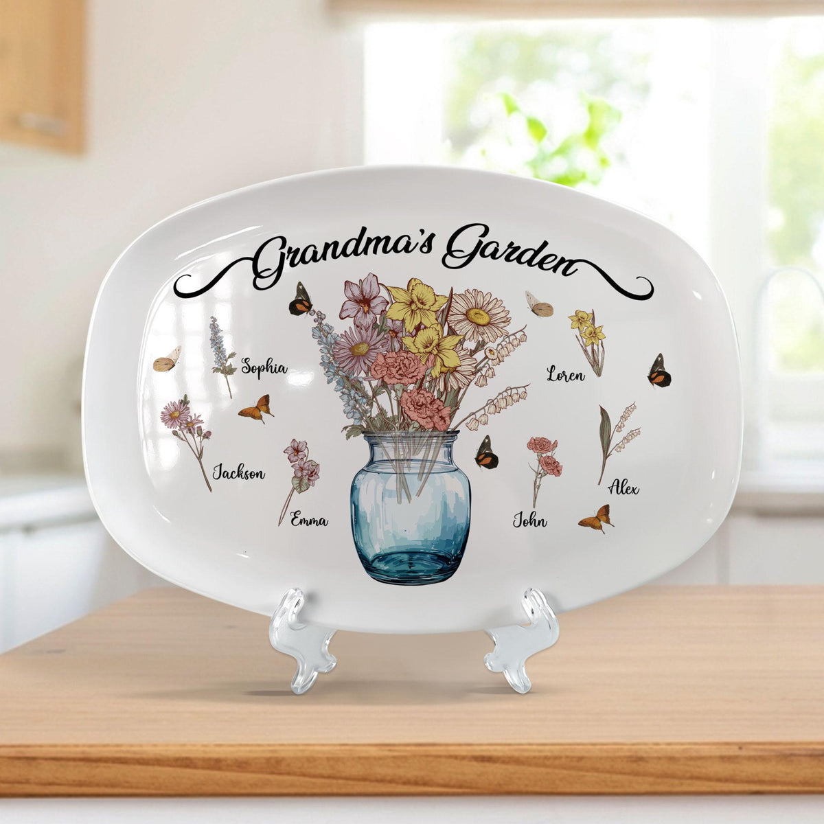Personalized Mommy's Garden Platter, Custom Mom Plate With Kids Names, Birth Flower Platter, Mother's Day Gift for Mom, Mother, Mommy