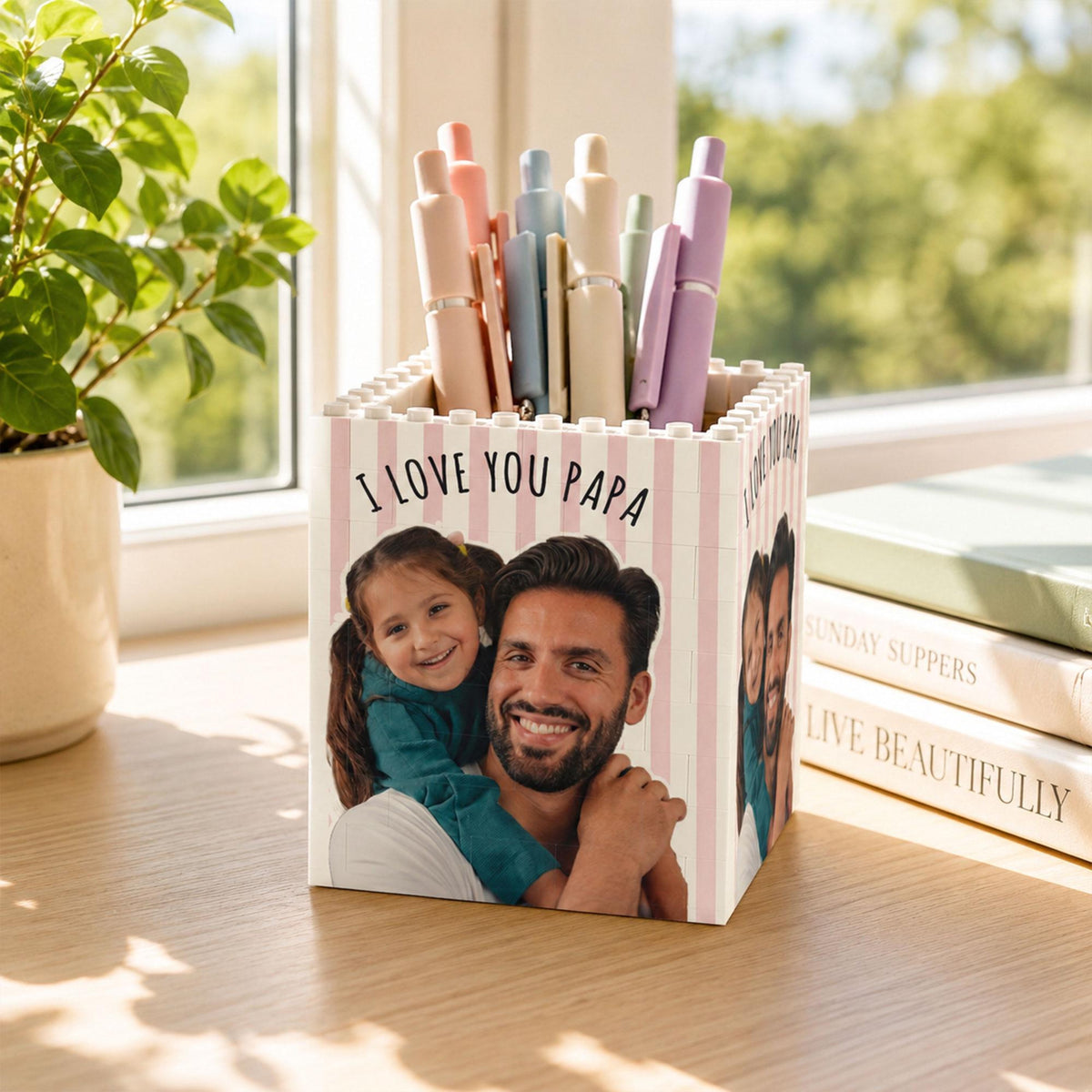 Personalized Photo Building Block Pen Holder, Best Dad Puzzle Block, New Dad Gift, Gift For Papa, Father's Day Gift For Dad, Husband