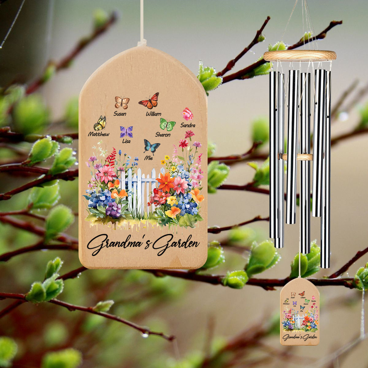 Grandma's Garden Butterflies - Personalized Wind Chime - Gift For Grandma, Mother's Day, Birthday Gift