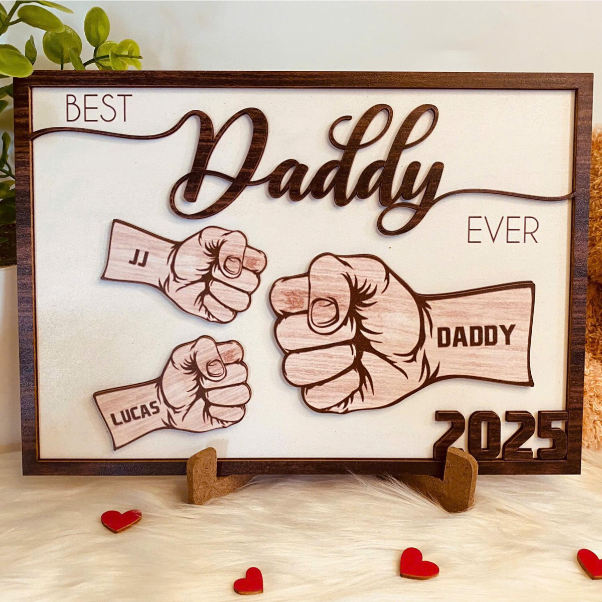 Fist Bump Dad and Kids Personalized Wooden Sign, Gift For Dad, Dad Birthday Gift, Father's Day Gift for Dad, Gift Idea for Dad