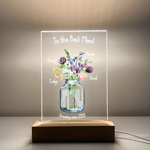 Flower Vase For The Best Mom - Personalized 3D LED Light Wooden Base - Gift For Mom, Mother's Day Gift