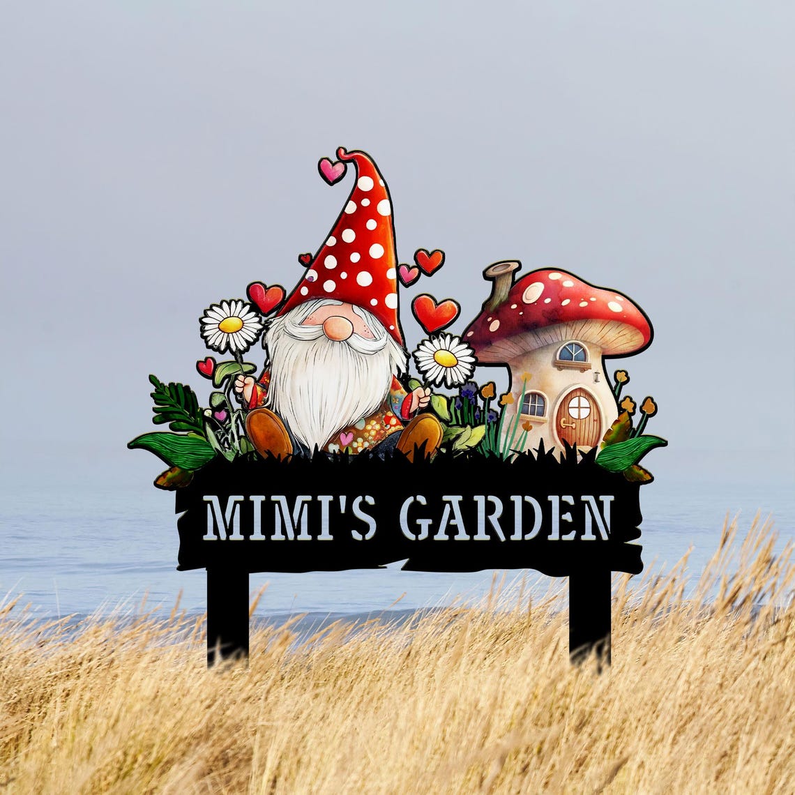 Custom Garden Gnome Yard Stake, Mother's Day Gnome Gifts, Mushroom Yard Art, Gift for Mimi Grandma, Outdoor Lawn Decor, Nana's Blessings