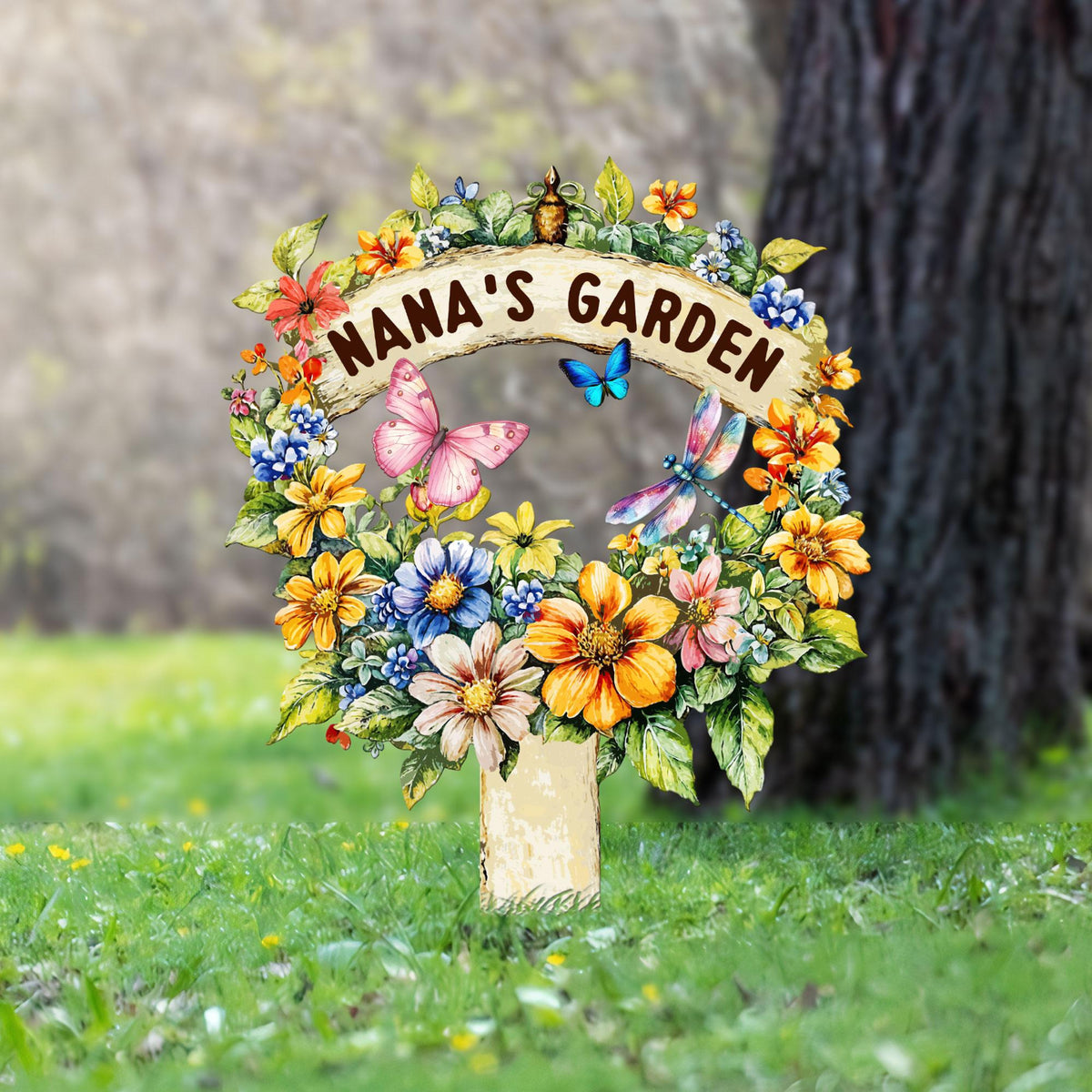 Custom Flower Sign with Stake, Personalized Garden Name Sign, Garden Flower Sign, Metal Yard Art, Gardening Gift, Gift for Mom, Garden Decor